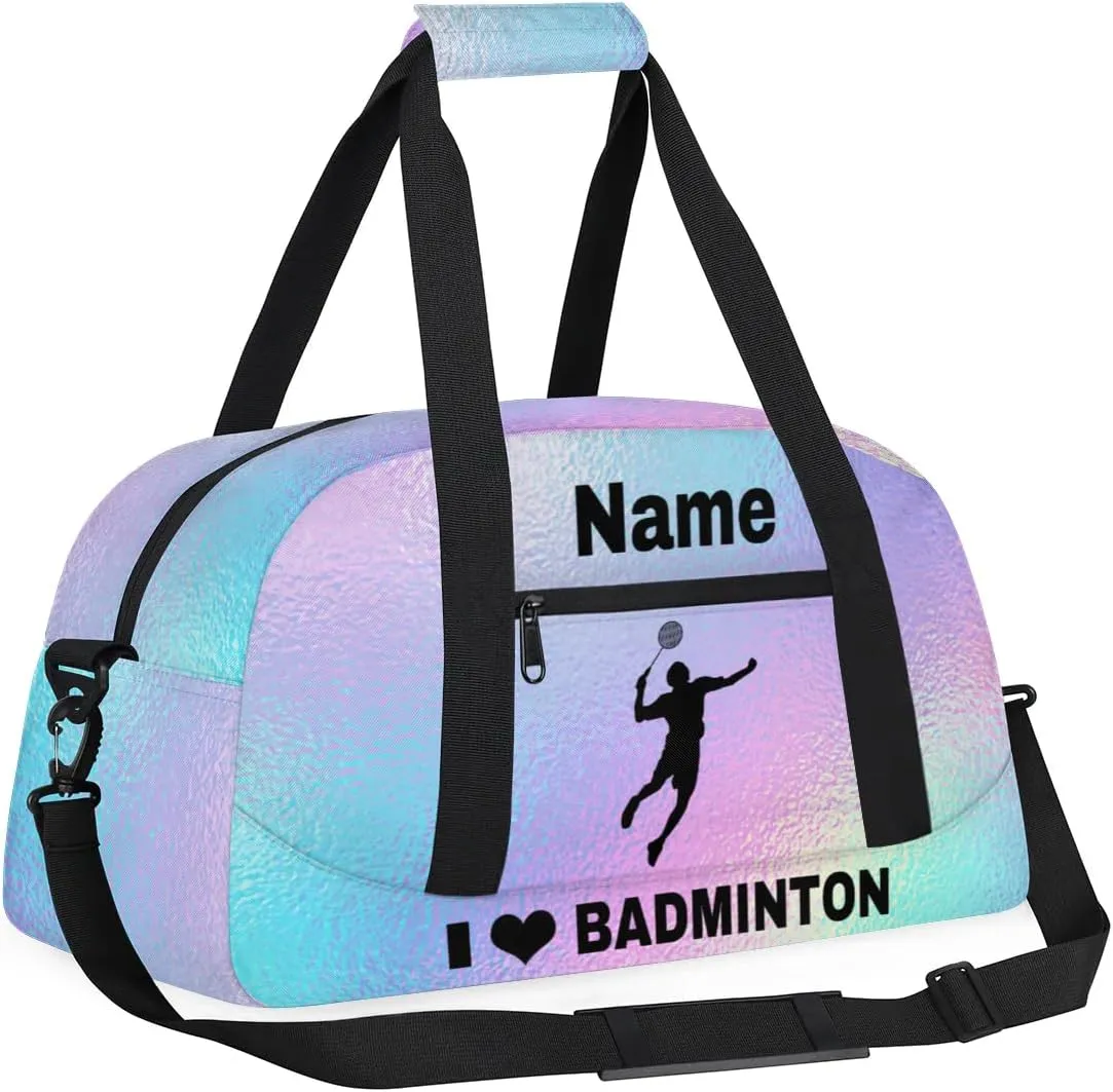 Custom Sport Duffel Bag Badminton Personalized Name Sports Bag Overnight Weekender Bag Waterproof Travel Sport Gym Bags, Gradient Blue Purple