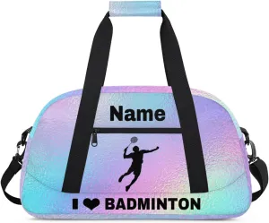 Custom Sport Duffel Bag Badminton Personalized Name Sports Bag Overnight Weekender Bag Waterproof Travel Sport Gym Bags, Gradient Blue Purple