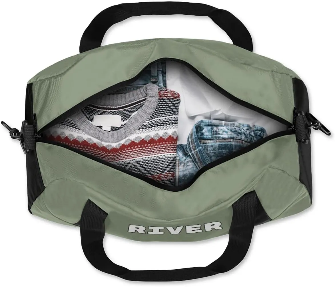 Custom Sport Gym Bag, Personalized Name and Team Name Overnight Duffel Bag for Boys Girls Dance Weekender Bags Travel Tote Bag, Army Green