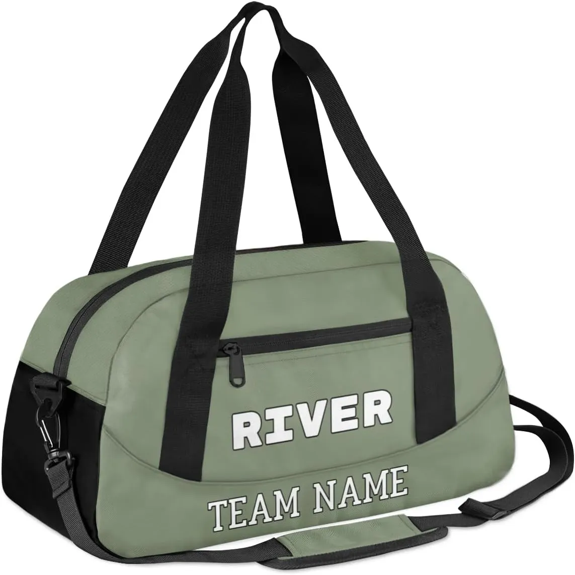 Custom Sport Gym Bag, Personalized Name and Team Name Overnight Duffel Bag for Boys Girls Dance Weekender Bags Travel Tote Bag, Army Green