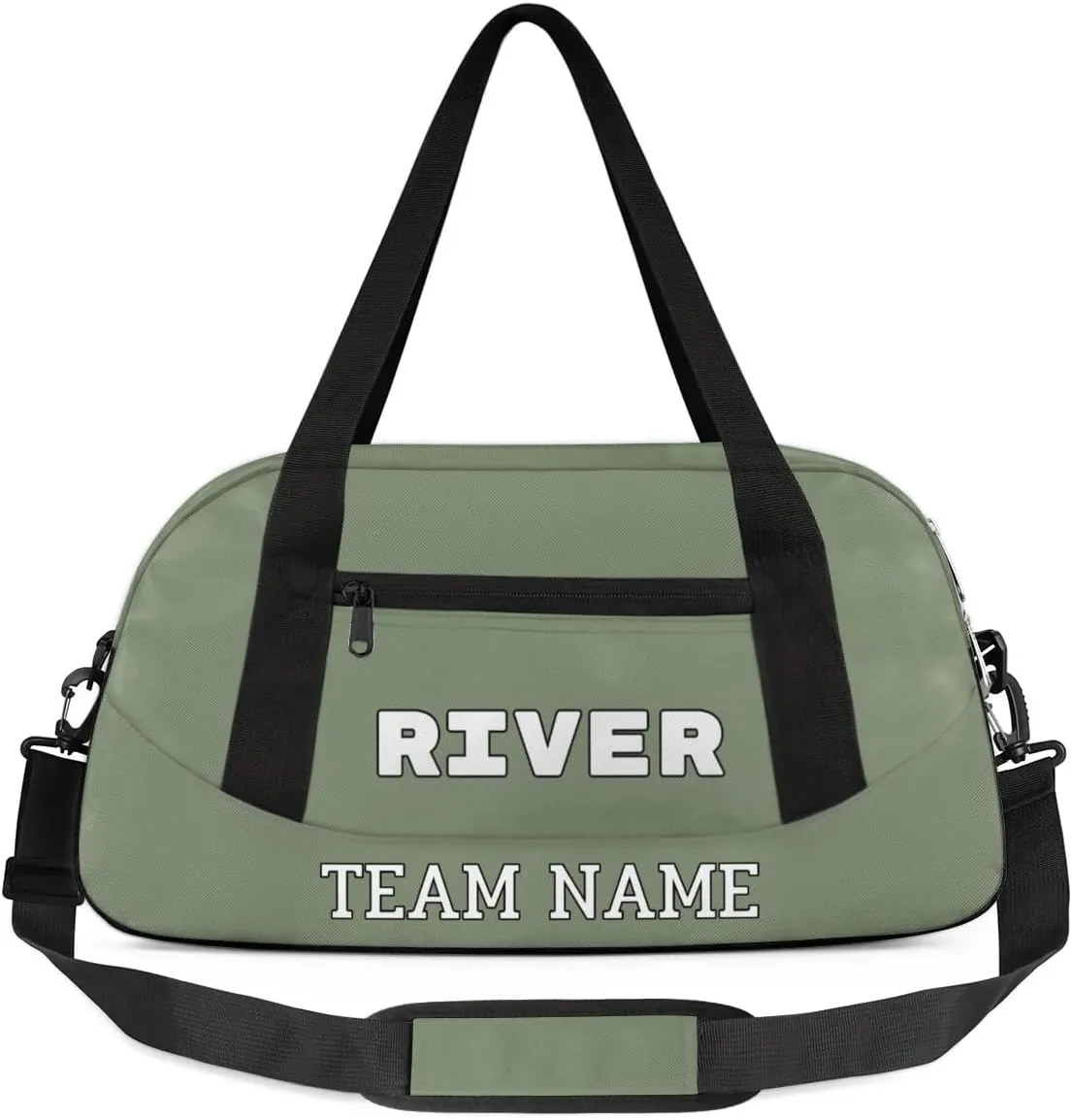 Custom Sport Gym Bag, Personalized Name and Team Name Overnight Duffel Bag for Boys Girls Dance Weekender Bags Travel Tote Bag, Army Green