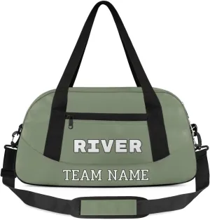 Custom Sport Gym Bag, Personalized Name and Team Name Overnight Duffel Bag for Boys Girls Dance Weekender Bags Travel Tote Bag, Army Green