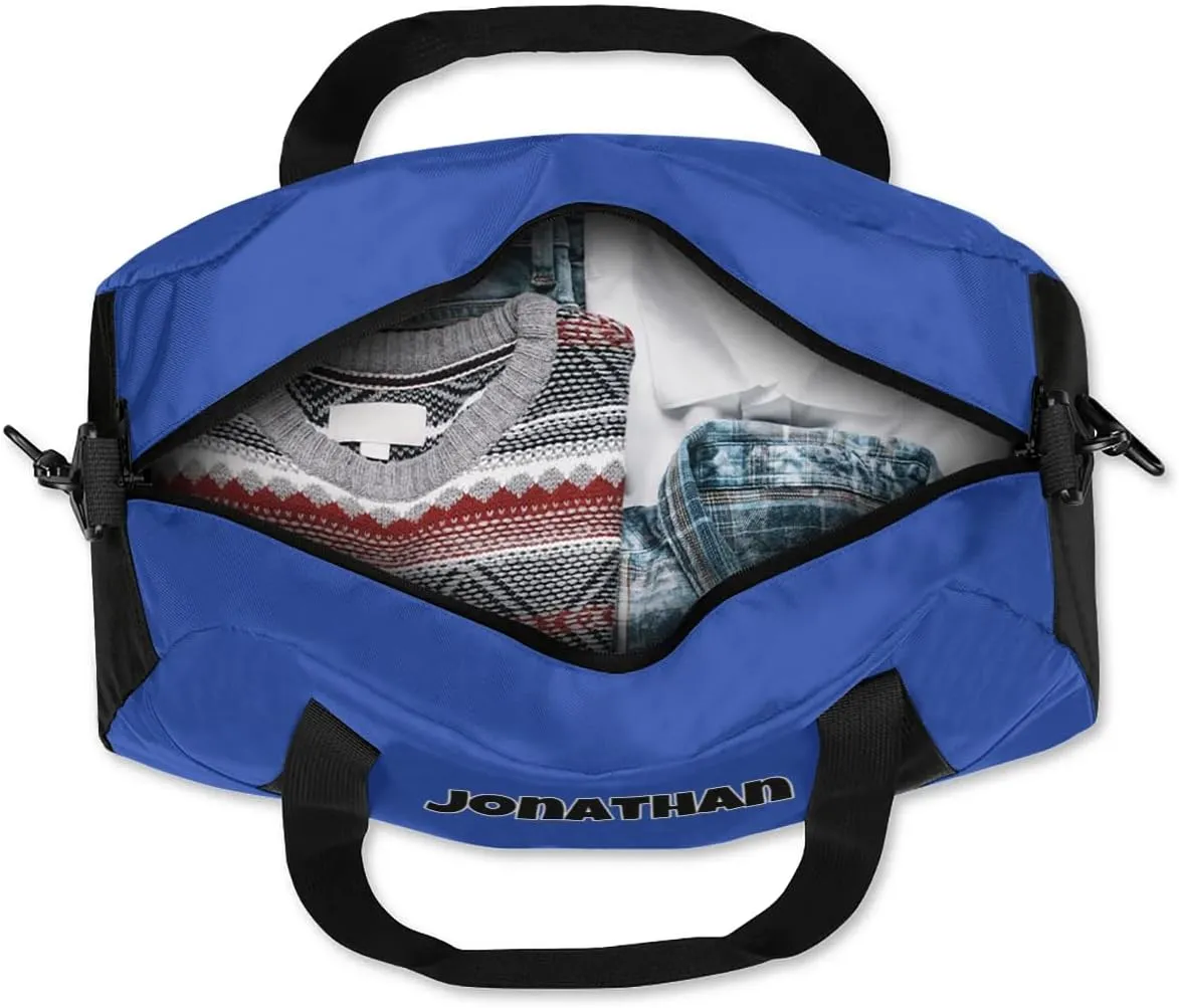 Custom Sport Gym Bag, Personalized Name and Team Name Overnight Duffel Bag for Boys Girls Dance Weekender Bags Travel Tote Bag, Blue A