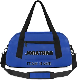 Custom Sport Gym Bag, Personalized Name and Team Name Overnight Duffel Bag for Boys Girls Dance Weekender Bags Travel Tote Bag, Blue A