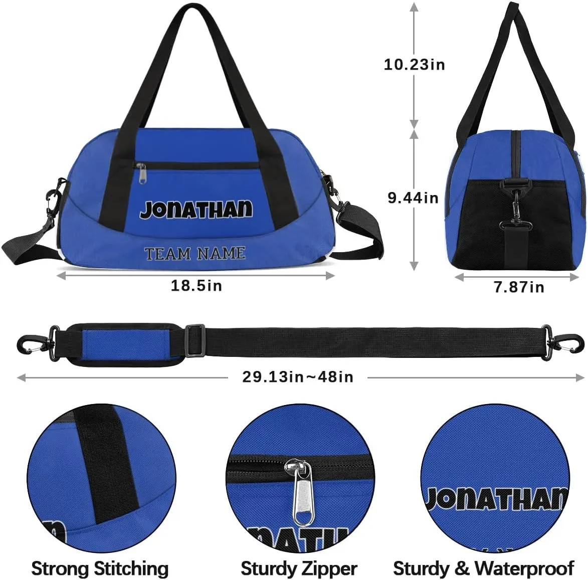 Custom Sport Gym Bag, Personalized Name and Team Name Overnight Duffel Bag for Boys Girls Dance Weekender Bags Travel Tote Bag, Blue A