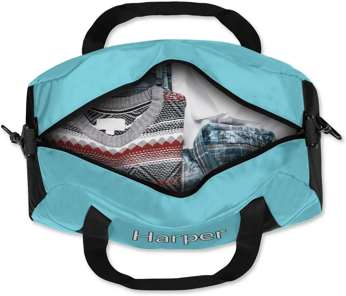 Custom Sport Gym Bag, Personalized Name Overnight Duffel Bag for Boys Girls Dance Weekender Bags Travel Tote Bag, Blue C