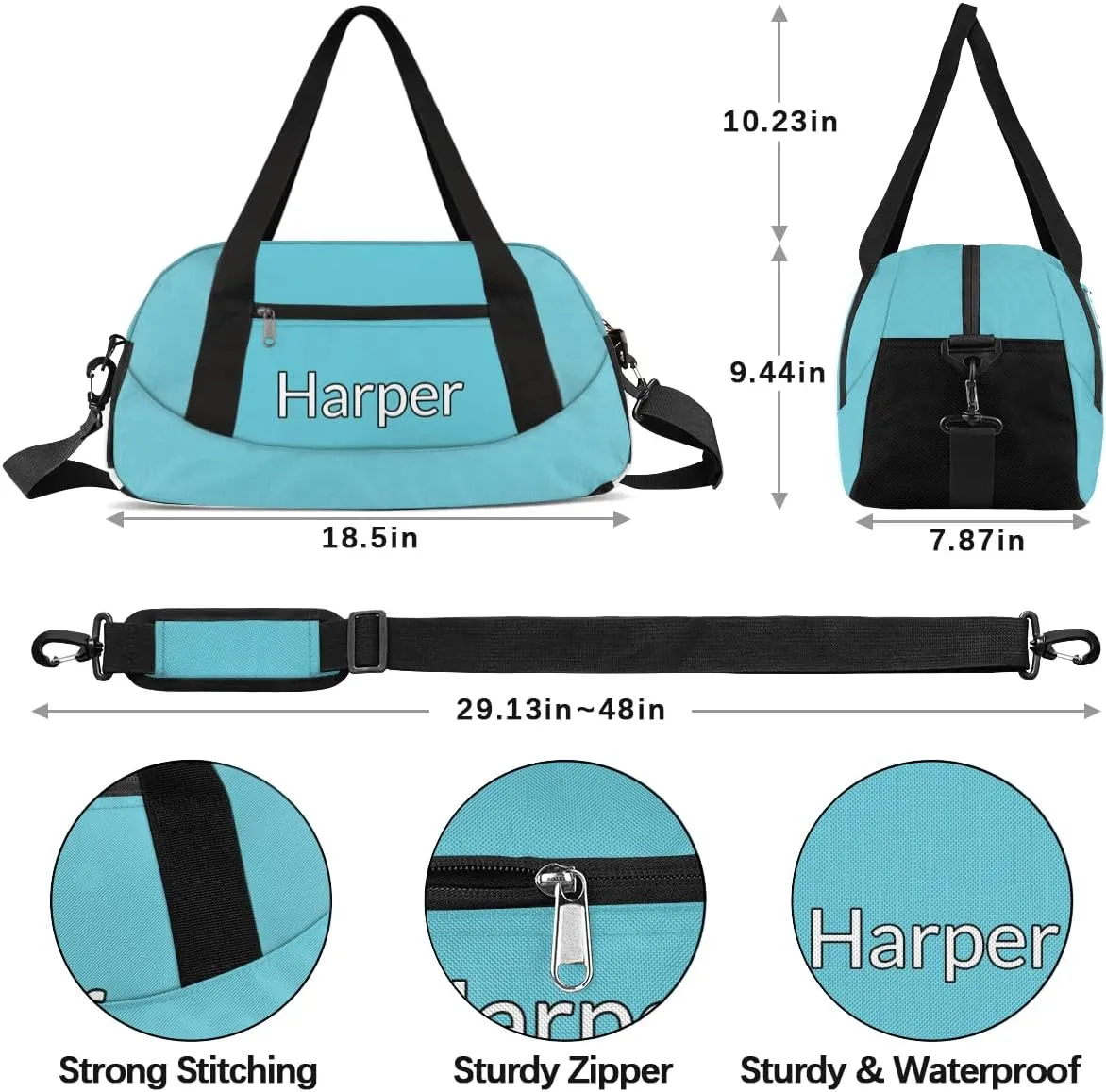 Custom Sport Gym Bag, Personalized Name Overnight Duffel Bag for Boys Girls Dance Weekender Bags Travel Tote Bag, Blue C