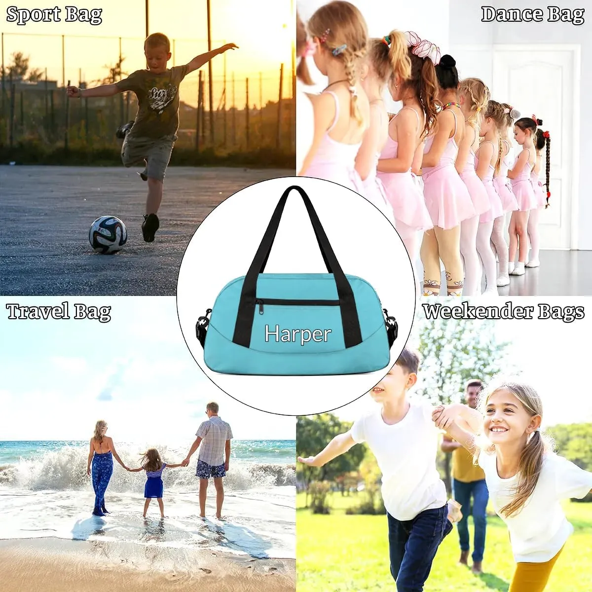 Custom Sport Gym Bag, Personalized Name Overnight Duffel Bag for Boys Girls Dance Weekender Bags Travel Tote Bag, Blue C