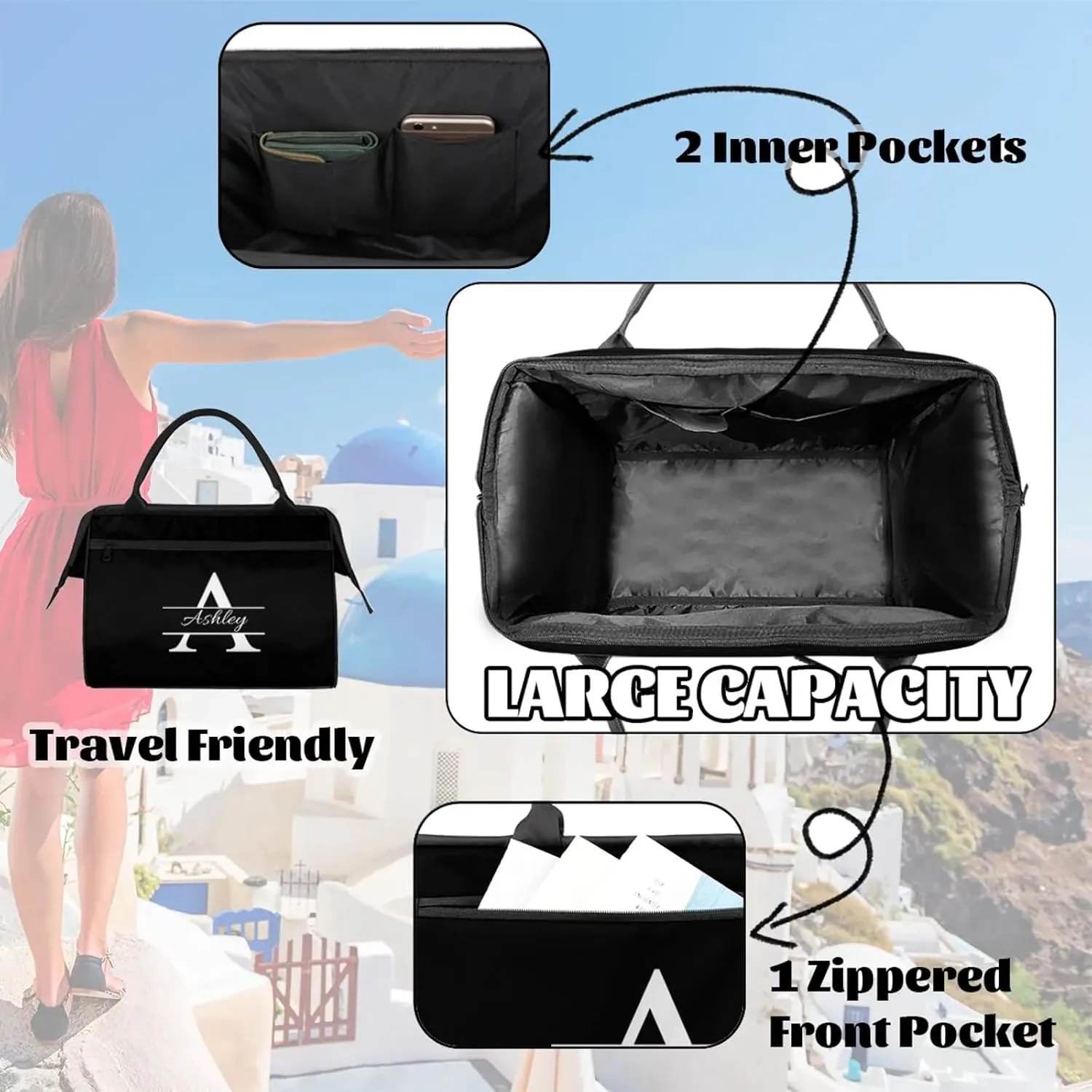 Custom Sports Duffel Bag Personalized Name Dance Gym Bag for Women Men Overnight Weekender Travel Duffel Bags Lightweight 15.2in, Pure Black