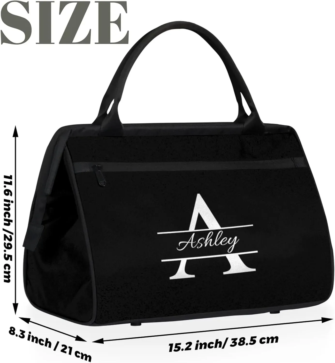 Custom Sports Duffel Bag Personalized Name Dance Gym Bag for Women Men Overnight Weekender Travel Duffel Bags Lightweight 15.2in, Pure Black