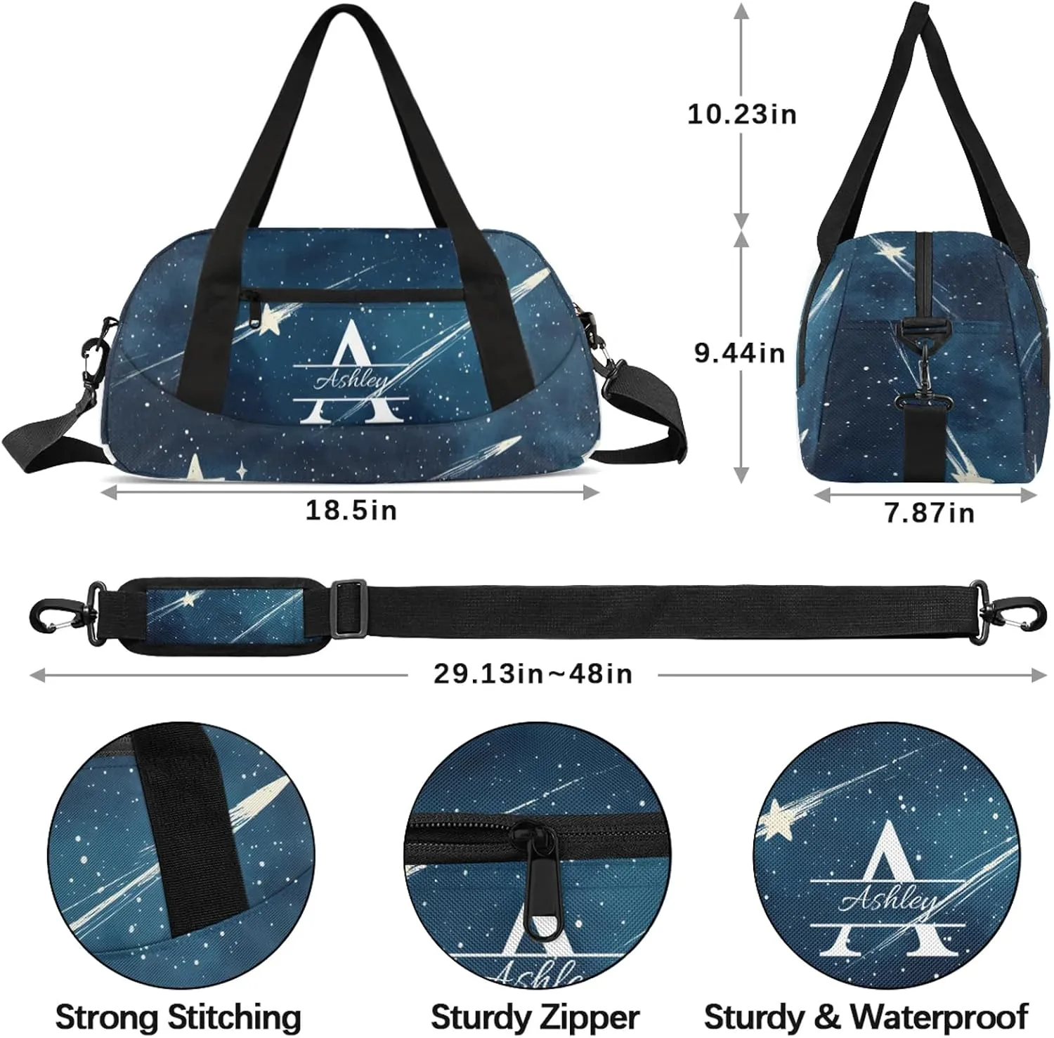 Custom Sports Duffel Bag Personalized Name Dance Gym Bag for Women Men Overnight Weekender Travel Duffel Bags Lightweight 18.5in, Starry Galaxy