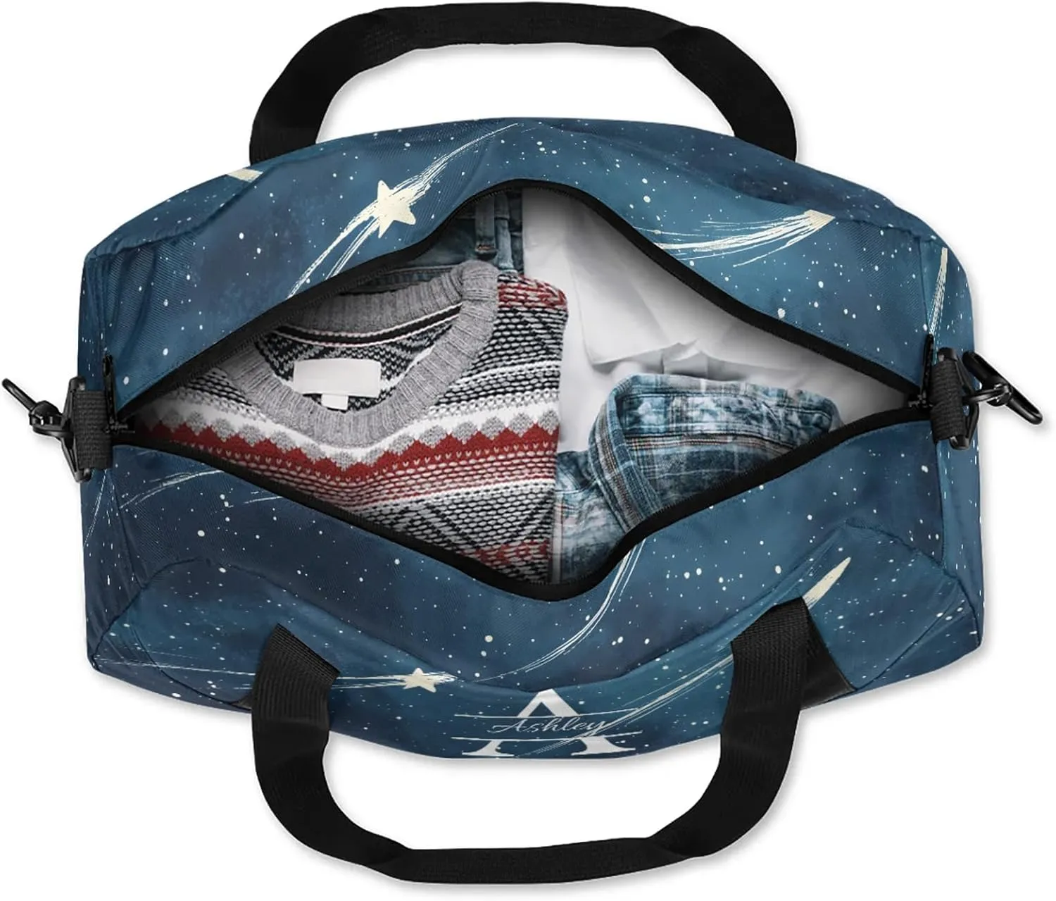 Custom Sports Duffel Bag Personalized Name Dance Gym Bag for Women Men Overnight Weekender Travel Duffel Bags Lightweight 18.5in, Starry Galaxy