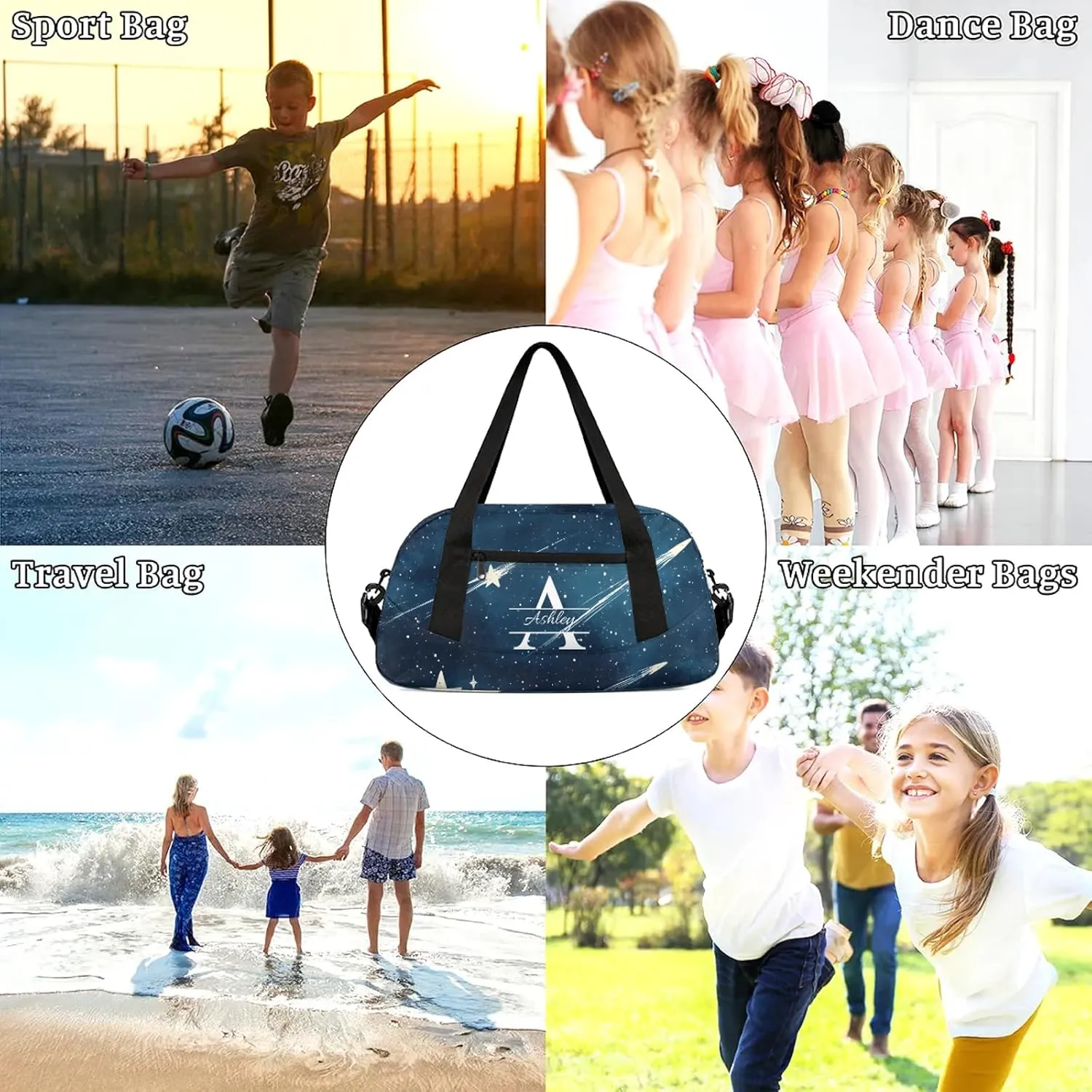 Custom Sports Duffel Bag Personalized Name Dance Gym Bag for Women Men Overnight Weekender Travel Duffel Bags Lightweight 18.5in, Starry Galaxy