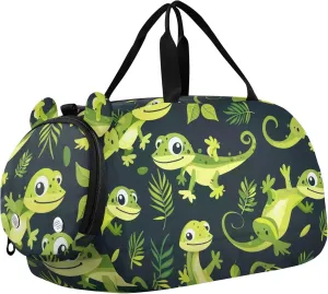 Cute and Funny Green Lizard Sports Duffle Bag for Teens Girls Boys, Gym Bag with Shoe Compartment, Kids Travel Overnight Weekender Shoulder Bag