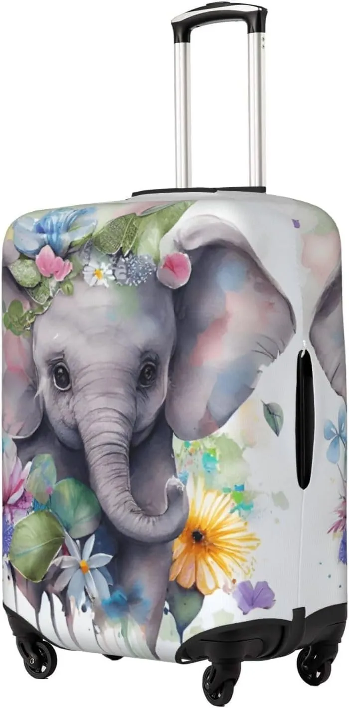 Cute Baby Elephant Travel Luggage Cover Fits 18-32 Inch Luggage, Stretch Suitcase Cover Protector with Concealed Zipper for Wheeled Suitcase Travel Accessories