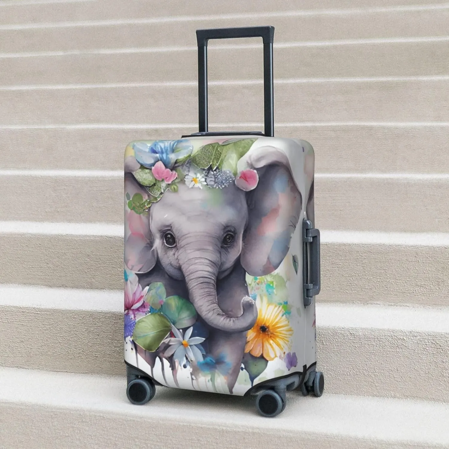 Cute Baby Elephant Travel Luggage Cover Fits 18-32 Inch Luggage, Stretch Suitcase Cover Protector with Concealed Zipper for Wheeled Suitcase Travel Accessories
