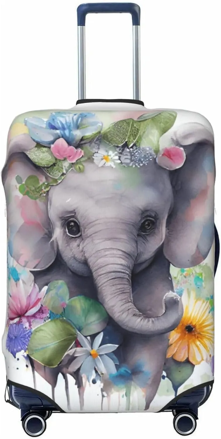 Cute Baby Elephant Travel Luggage Cover Fits 18-32 Inch Luggage, Stretch Suitcase Cover Protector with Concealed Zipper for Wheeled Suitcase Travel Accessories