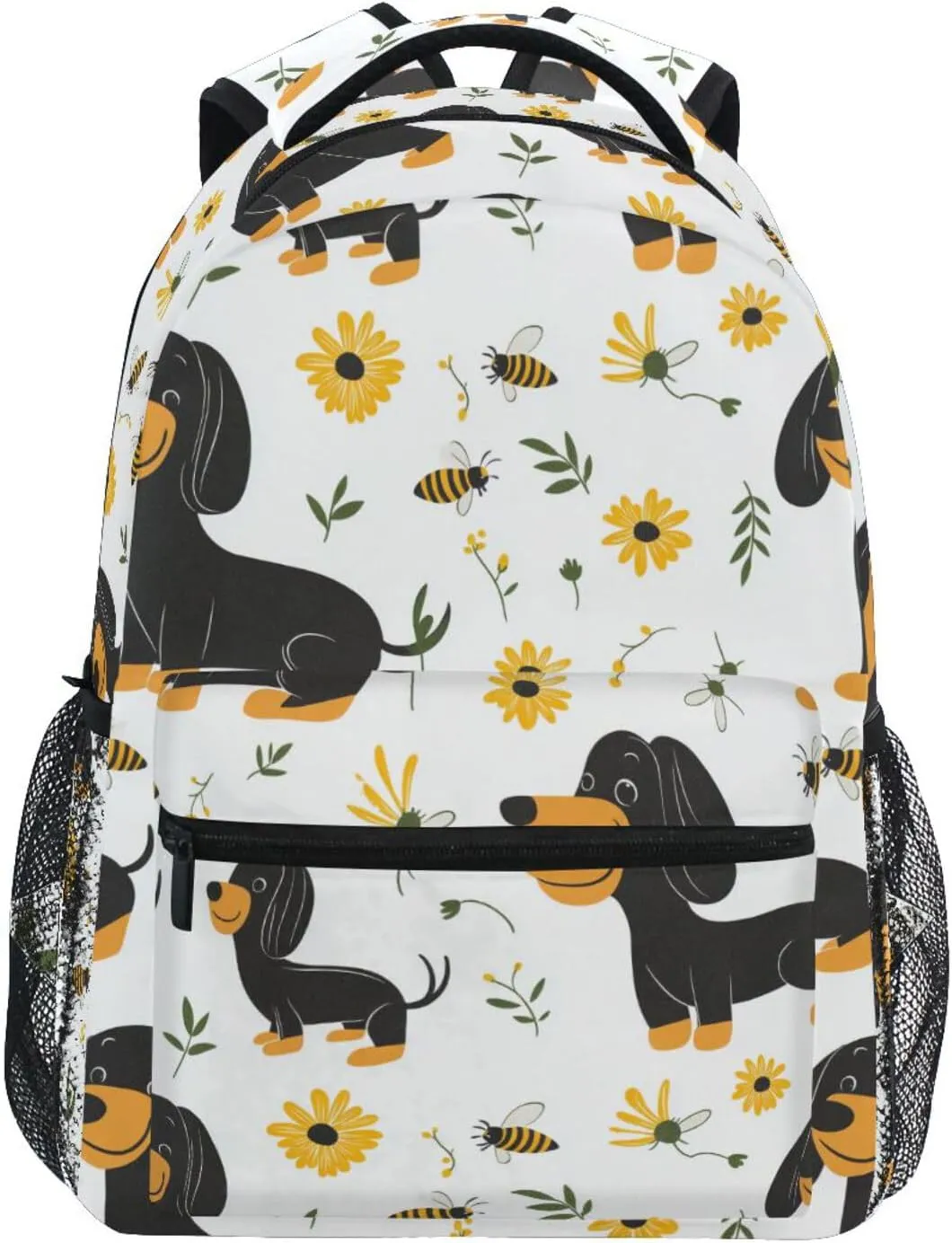 Cute Backpack for Men Women Fashion Travel Laptop Backpack with Chest Strap for College Work Cartoon Cute Dachshund Dog White