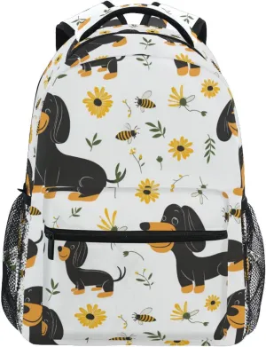 Cute Backpack for Men Women Fashion Travel Laptop Backpack with Chest Strap for College Work Cartoon Cute Dachshund Dog White
