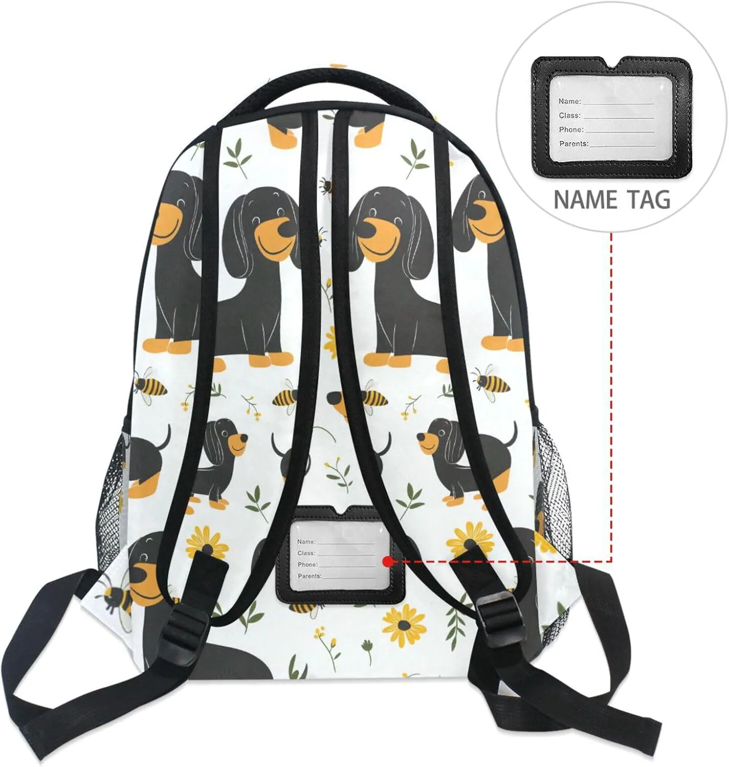 Cute Backpack for Men Women Fashion Travel Laptop Backpack with Chest Strap for College Work Cartoon Cute Dachshund Dog White