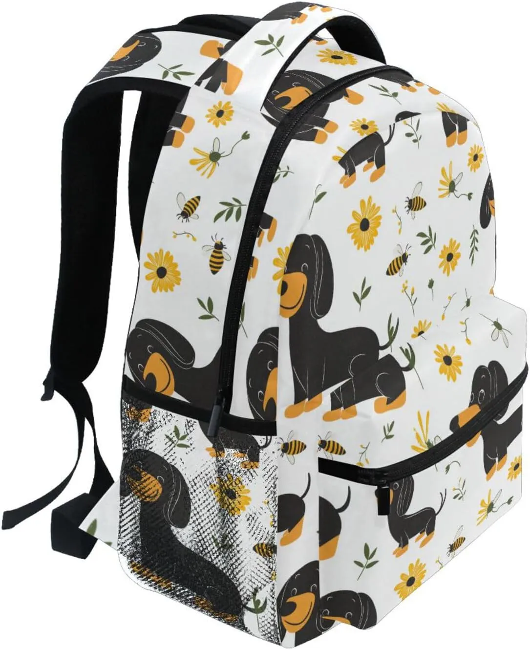 Cute Backpack for Men Women Fashion Travel Laptop Backpack with Chest Strap for College Work Cartoon Cute Dachshund Dog White