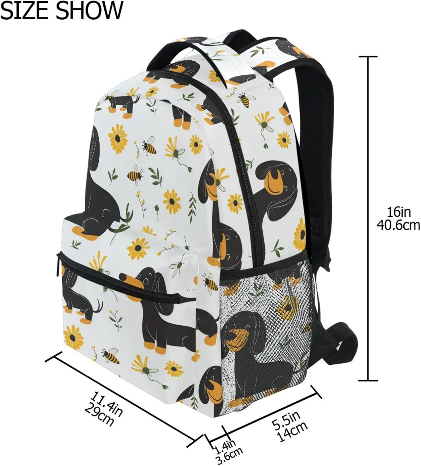 Cute Backpack for Men Women Fashion Travel Laptop Backpack with Chest Strap for College Work Cartoon Cute Dachshund Dog White