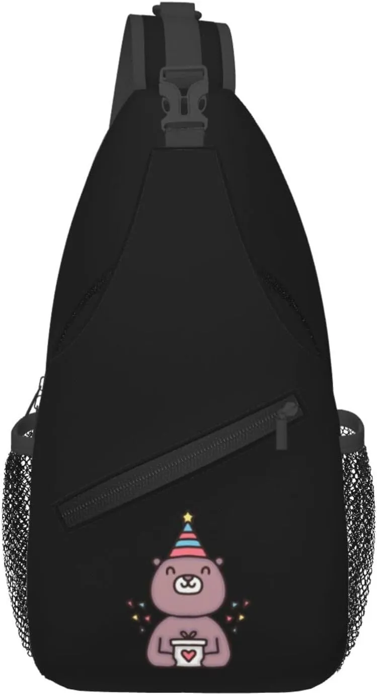 Cute Bear Celebrates Birthday Crossbody Bags For Women Men Chest Backpack Gym Shoulder Bag Travel Outdoor Sports Casual Crossbody Bags