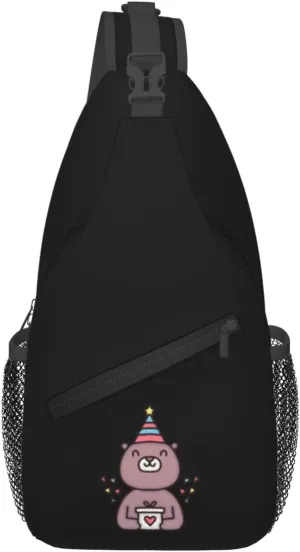 Cute Bear Celebrates Birthday Crossbody Bags For Women Men Chest Backpack Gym Shoulder Bag Travel Outdoor Sports Casual Crossbody Bags