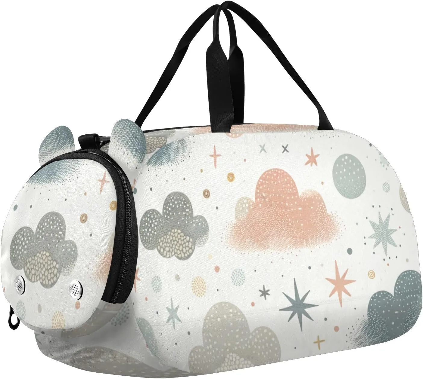Cute Clouds Stars Duffle Bag for Girl, Sports Duffle Gym Bags with Shoe Compartment, Personalized Overnight Bag Travel Weekender for Kids