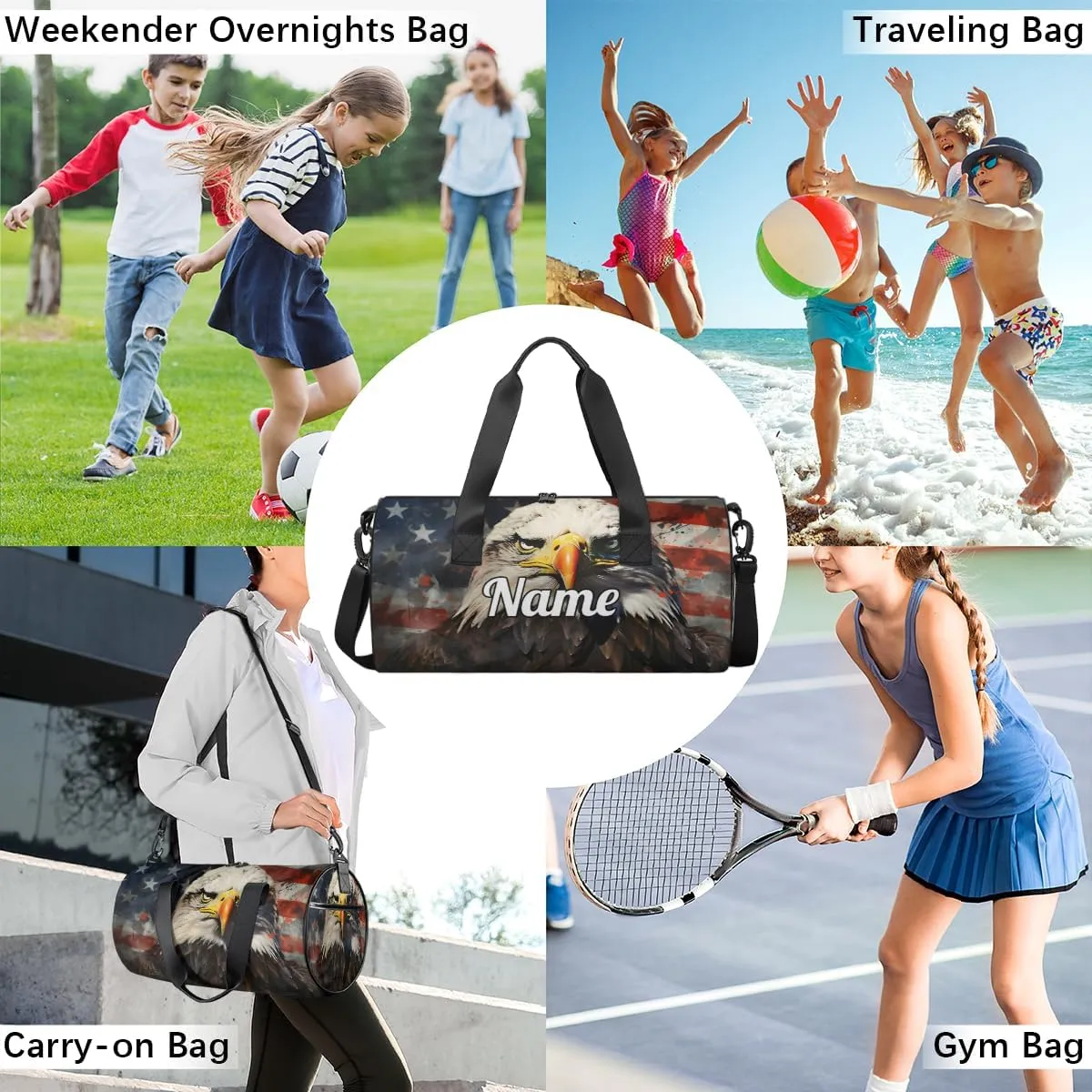 Cute Dance Bag Sport Duffel Gymnastics Sport Bags Custom Ballet Bag Overnight Weekender Bag Waterproof Pattern, American Bald Eagles