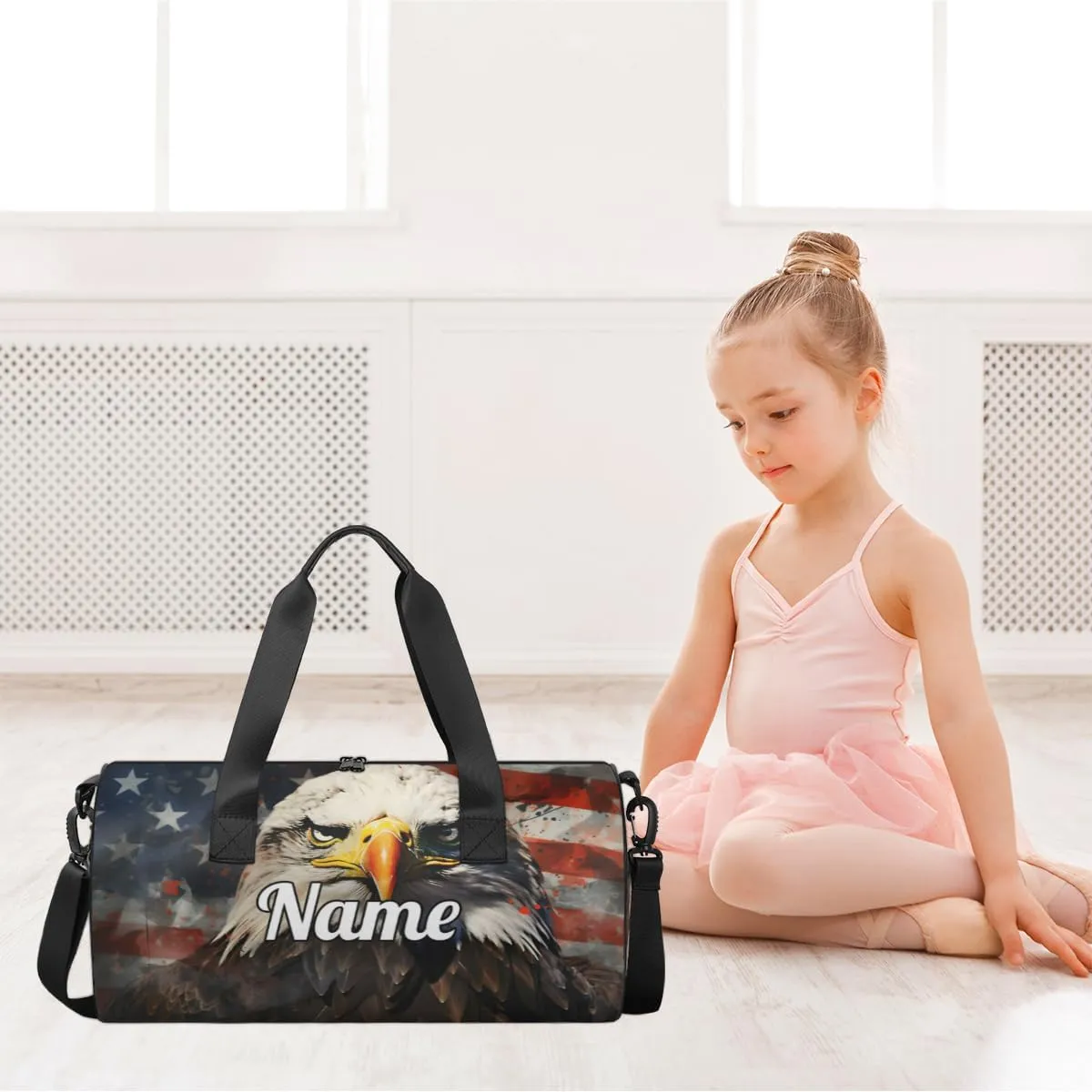 Cute Dance Bag Sport Duffel Gymnastics Sport Bags Custom Ballet Bag Overnight Weekender Bag Waterproof Pattern, American Bald Eagles
