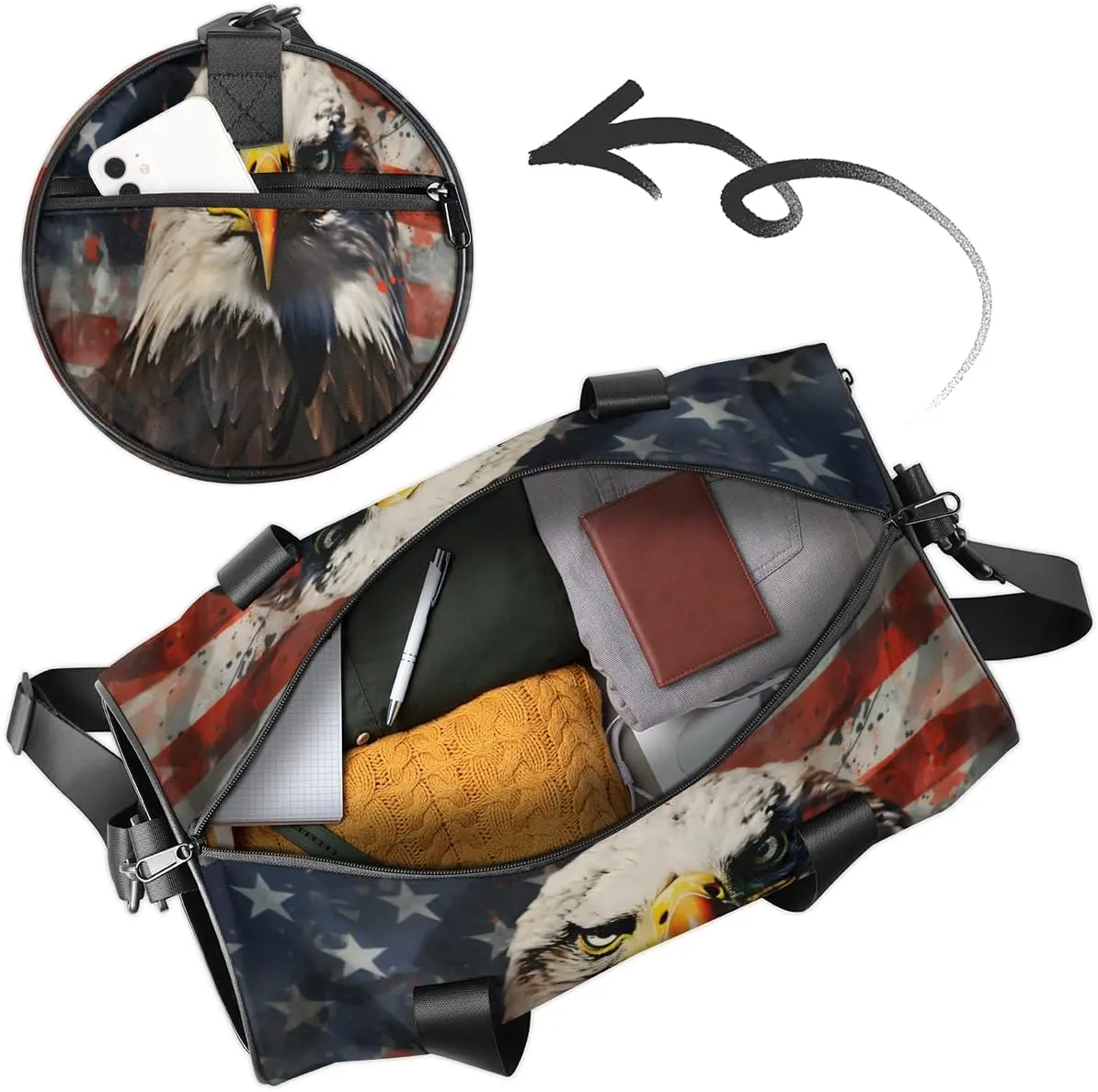 Cute Dance Bag Sport Duffel Gymnastics Sport Bags Custom Ballet Bag Overnight Weekender Bag Waterproof Pattern, American Bald Eagles