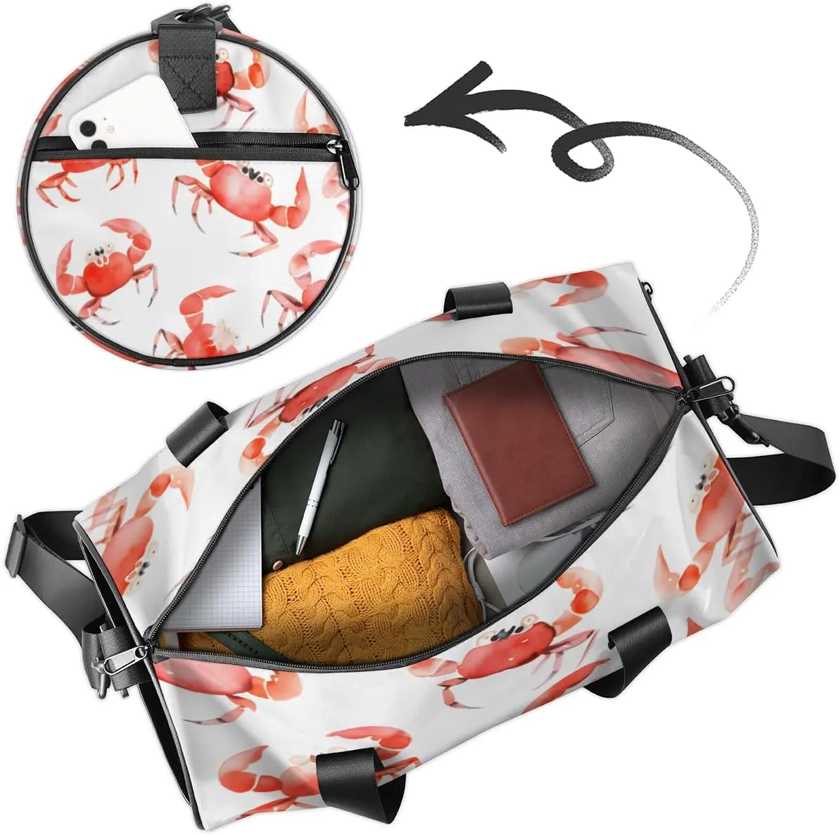 Cute Dance Bag Sport Duffel Gymnastics Sport Bags Custom Ballet Bag Overnight Weekender Bag Waterproof Pattern, Beach Crab