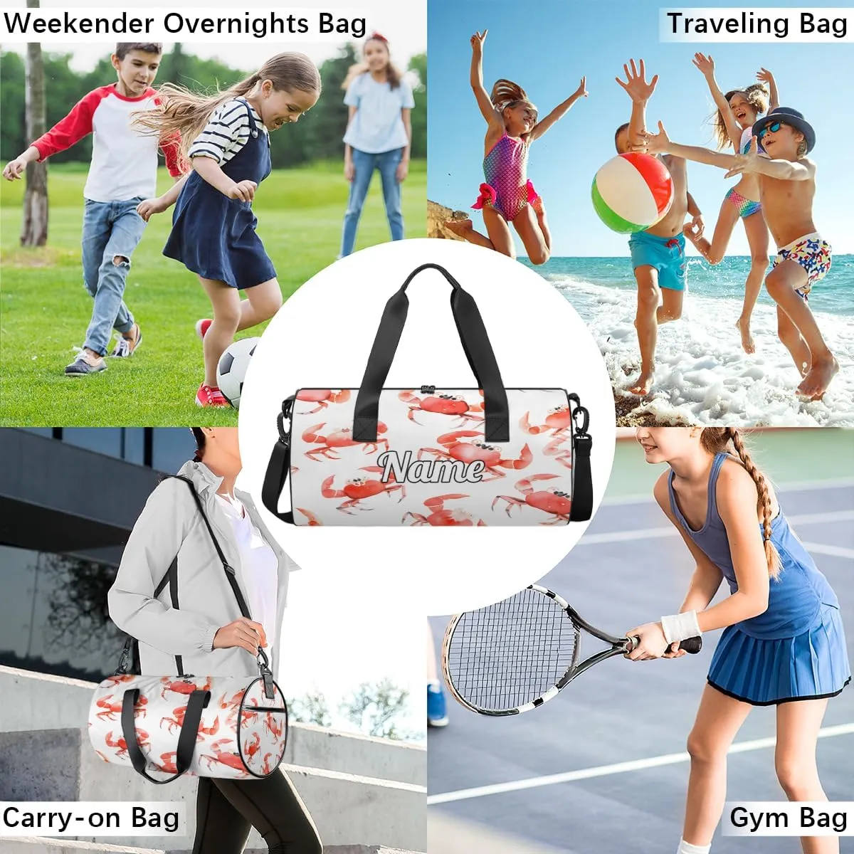 Cute Dance Bag Sport Duffel Gymnastics Sport Bags Custom Ballet Bag Overnight Weekender Bag Waterproof Pattern, Beach Crab