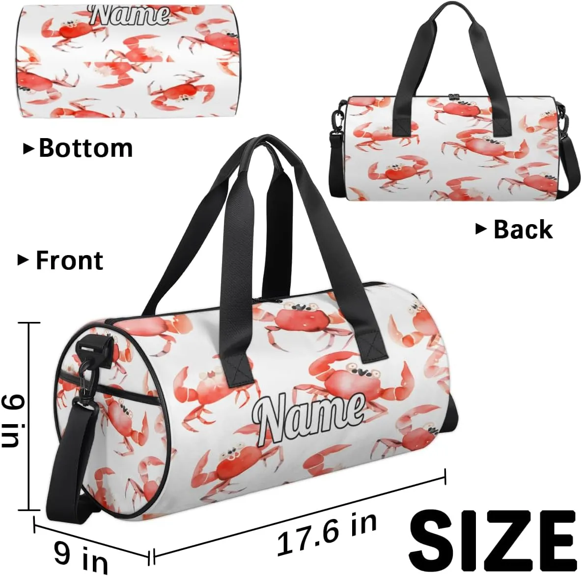 Cute Dance Bag Sport Duffel Gymnastics Sport Bags Custom Ballet Bag Overnight Weekender Bag Waterproof Pattern, Beach Crab