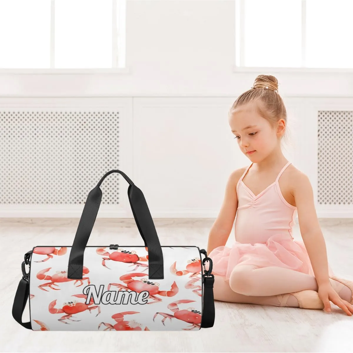 Cute Dance Bag Sport Duffel Gymnastics Sport Bags Custom Ballet Bag Overnight Weekender Bag Waterproof Pattern, Beach Crab