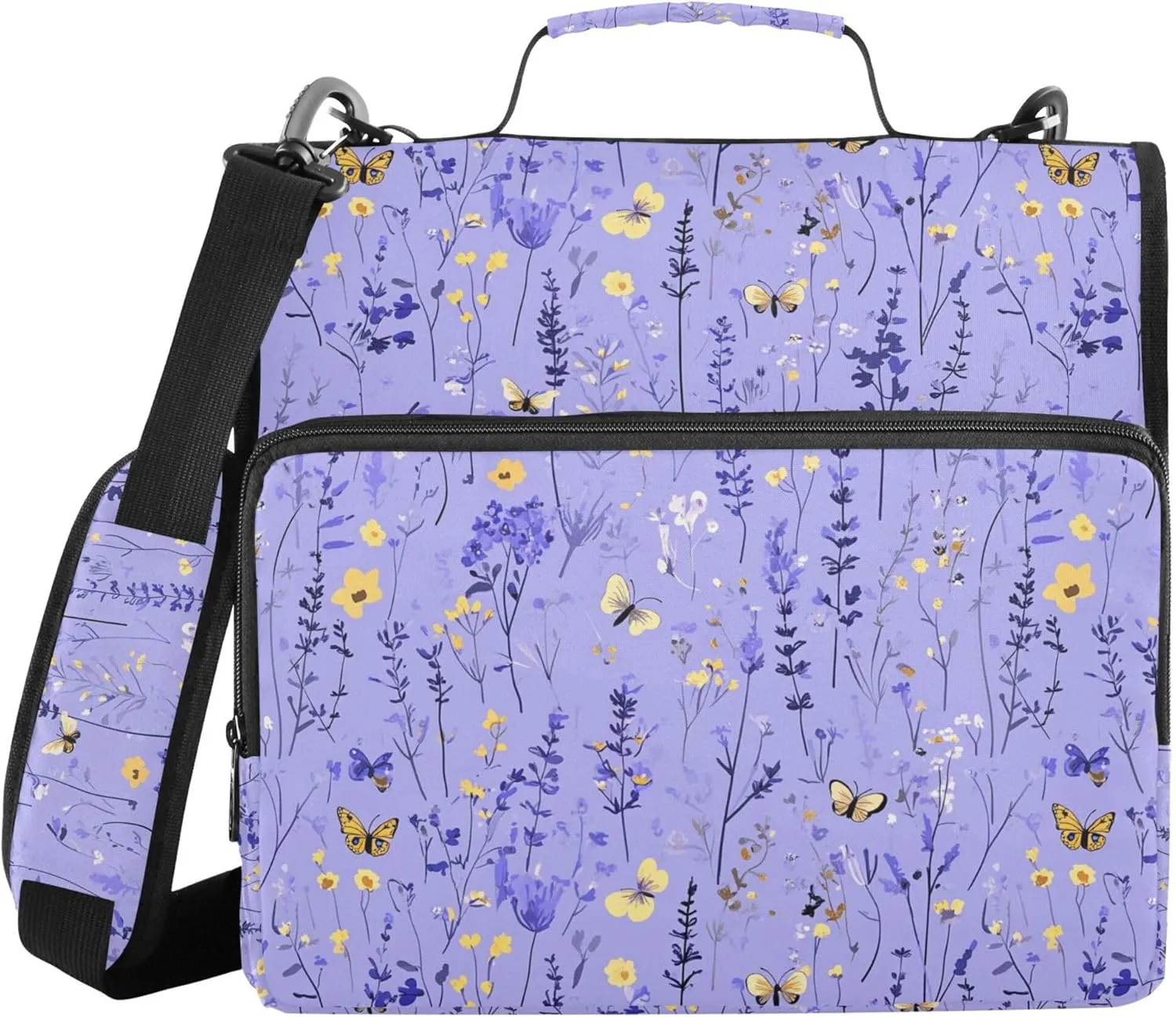 Cute Lavender Purple Zipper Binder Organizer with Shoulder Strap Laege Capacity 1.5 Inch 3 Rings Storage Bag Portfolio Binder Stationery Supply