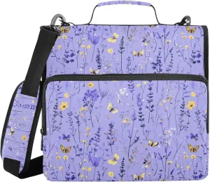 Cute Lavender Purple Zipper Binder Organizer with Shoulder Strap Laege Capacity 1.5 Inch 3 Rings Storage Bag Portfolio Binder Stationery Supply