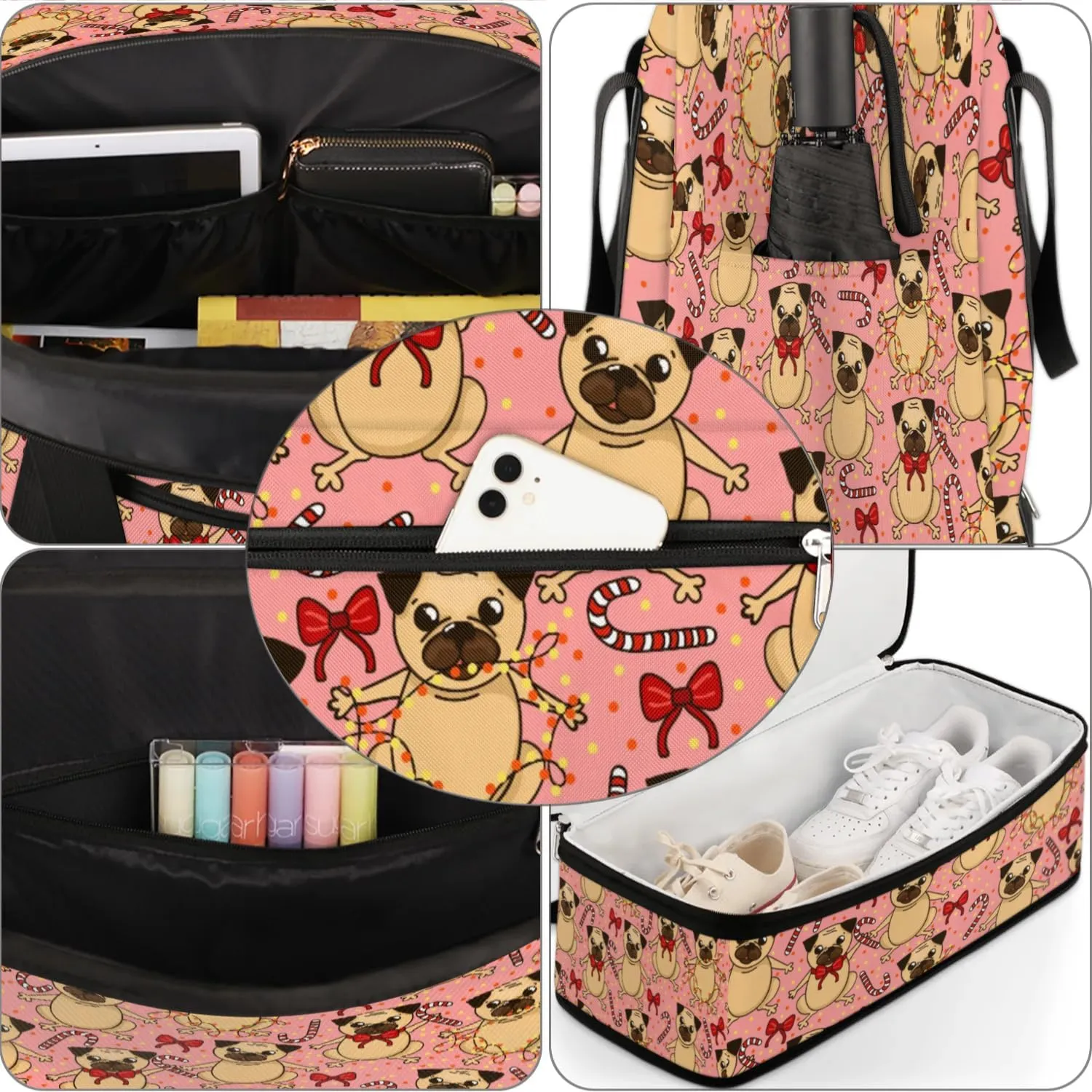 Cute Puupy Sports Gym Bag with Shoes Compartment Foldable Travel Duffel Bag Dry Wet Separated Sports Tote Workout Weekender Overnight Bag for Women Yoga Dance Work Training Handbag