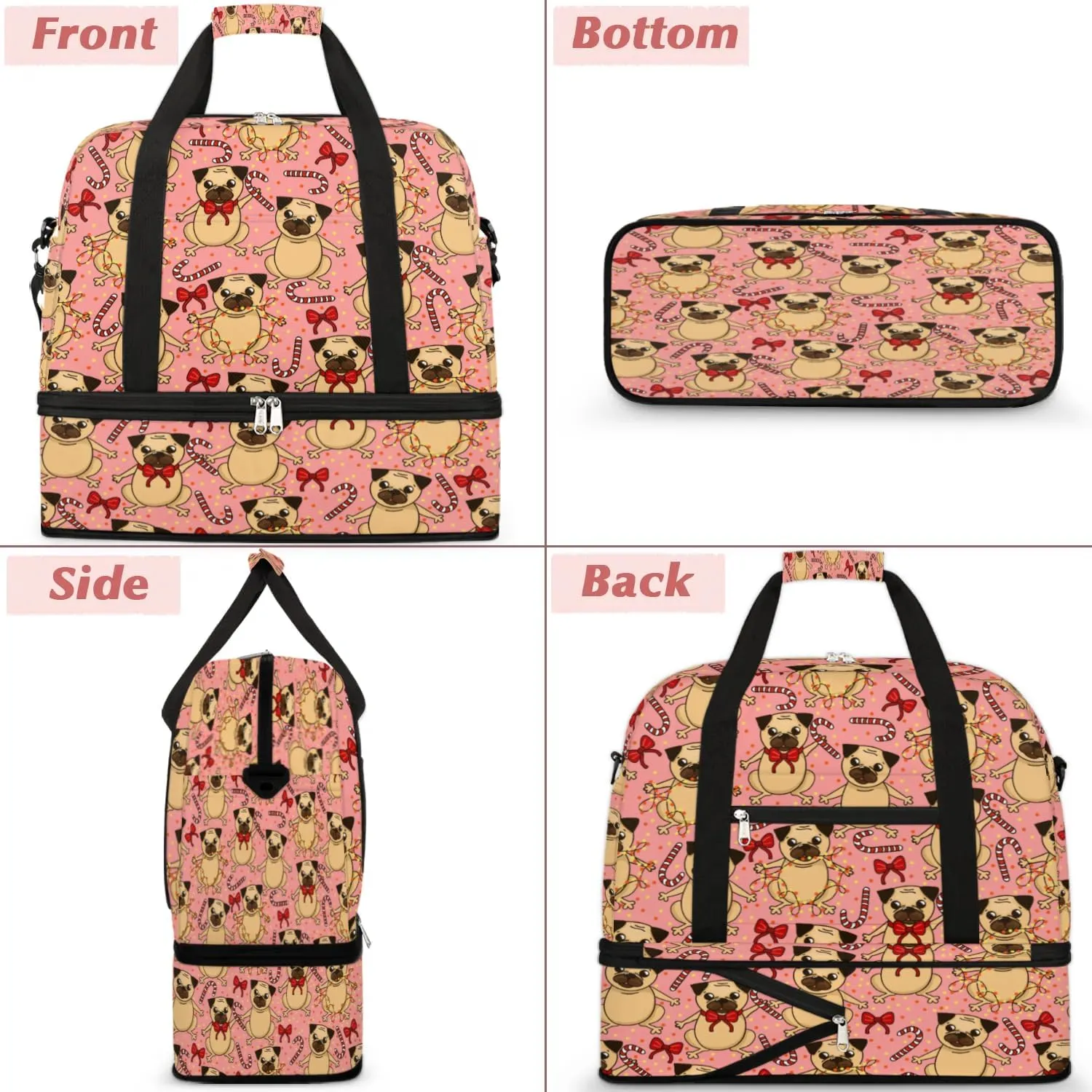 Cute Puupy Sports Gym Bag with Shoes Compartment Foldable Travel Duffel Bag Dry Wet Separated Sports Tote Workout Weekender Overnight Bag for Women Yoga Dance Work Training Handbag