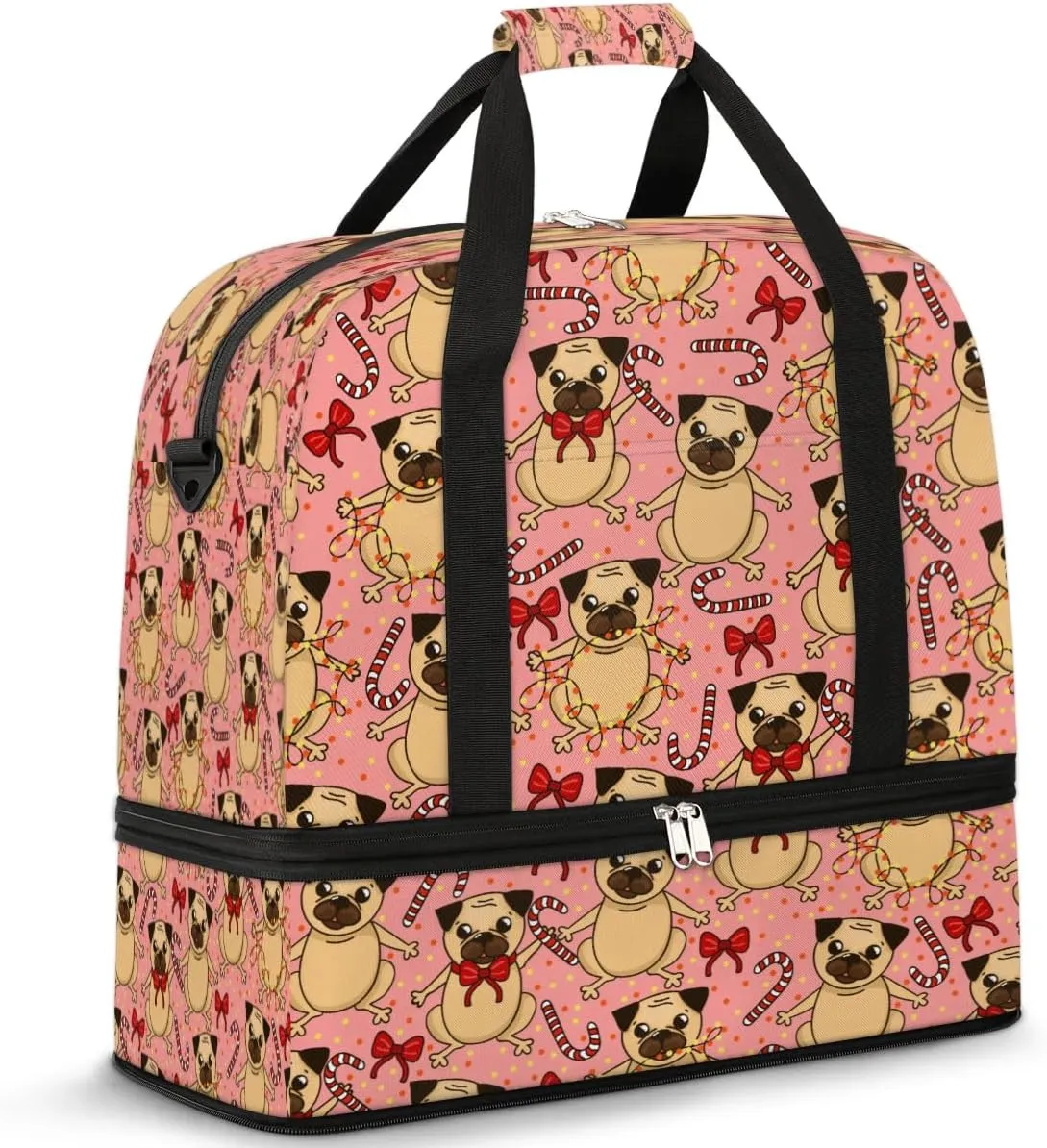 Cute Puupy Sports Gym Bag with Shoes Compartment Foldable Travel Duffel Bag Dry Wet Separated Sports Tote Workout Weekender Overnight Bag for Women Yoga Dance Work Training Handbag