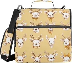 Cute Reindeer Faces 1.5-Inch 3-Rings Sturdy Zipper Binder with Shoulder Strap & Handle Multiple Pockets Portfolio Binder for School and Office