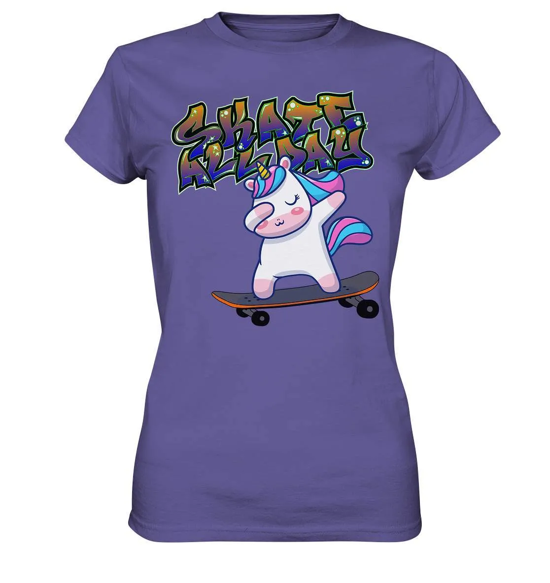 Dabbing Einhorn auf dem Skateboard Skate All Day Graffiti - Ladies Premium Shirt