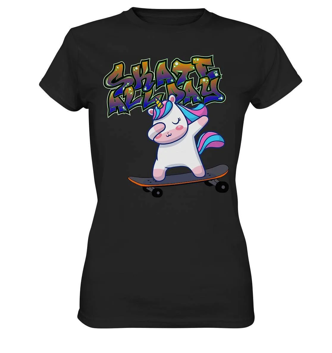 Dabbing Einhorn auf dem Skateboard Skate All Day Graffiti - Ladies Premium Shirt