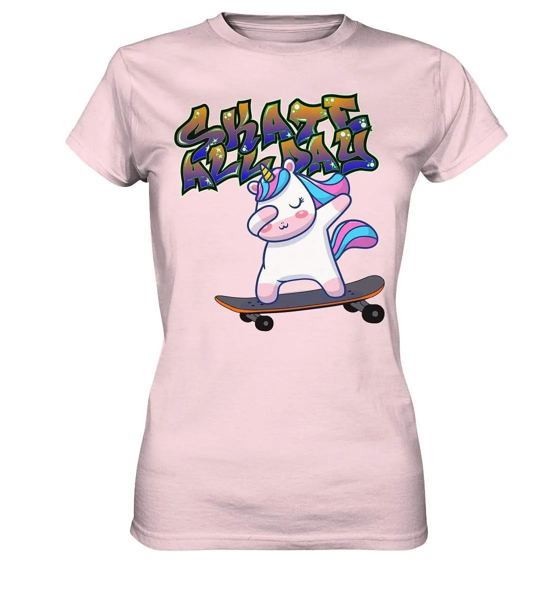 Dabbing Einhorn auf dem Skateboard Skate All Day Graffiti - Ladies Premium Shirt