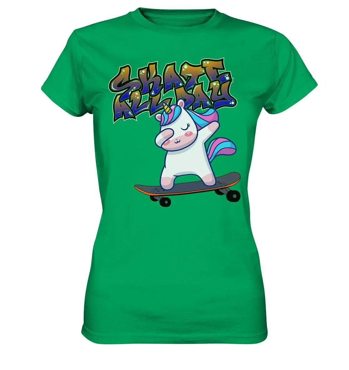 Dabbing Einhorn auf dem Skateboard Skate All Day Graffiti - Ladies Premium Shirt