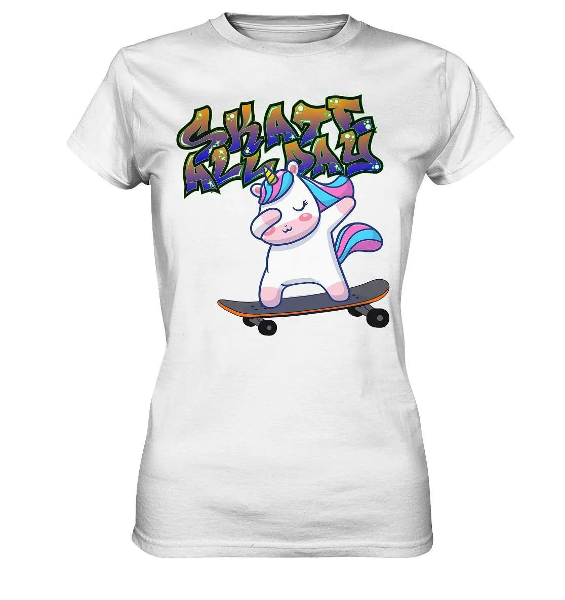 Dabbing Einhorn auf dem Skateboard Skate All Day Graffiti - Ladies Premium Shirt