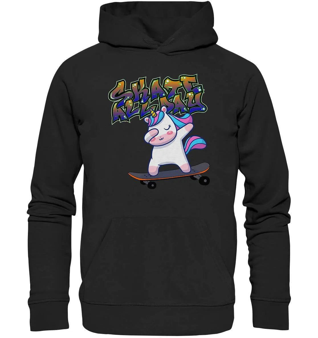 Dabbing Einhorn auf dem Skateboard Skate All Day Graffiti - Premium Unisex Hoodie