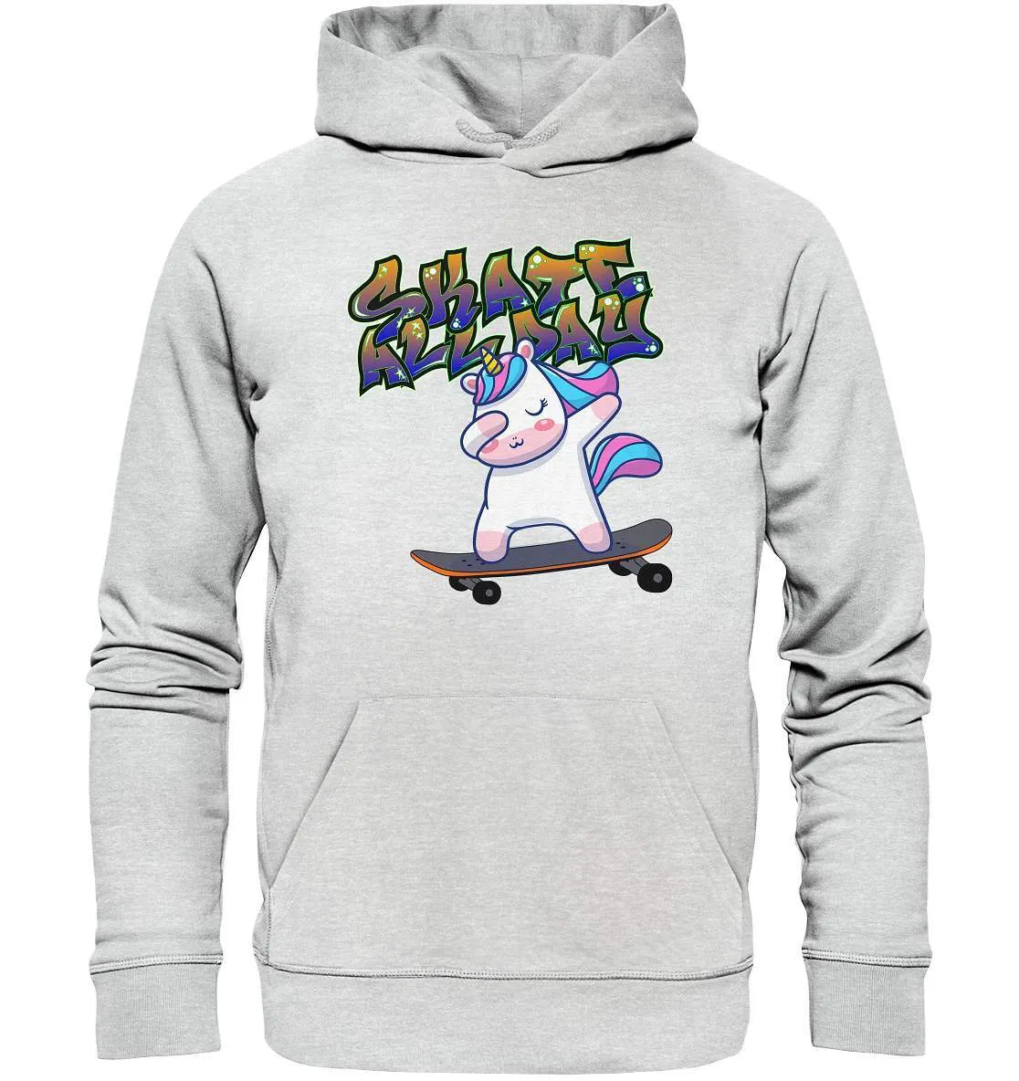 Dabbing Einhorn auf dem Skateboard Skate All Day Graffiti - Premium Unisex Hoodie