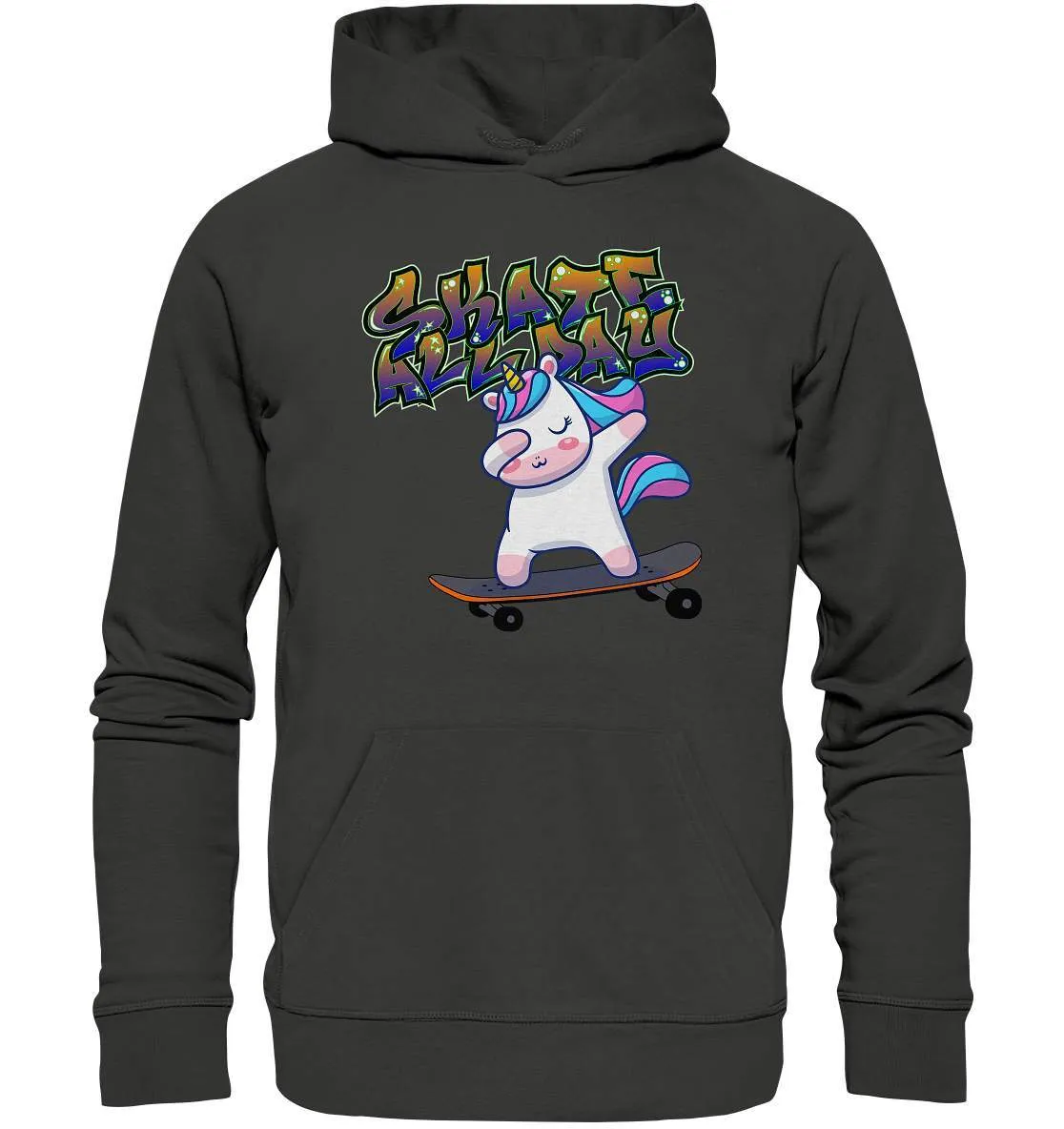 Dabbing Einhorn auf dem Skateboard Skate All Day Graffiti - Premium Unisex Hoodie